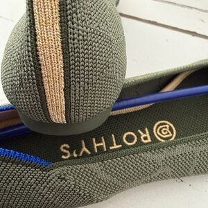 Rothy's Olive Knit Flats with Gold Stripe